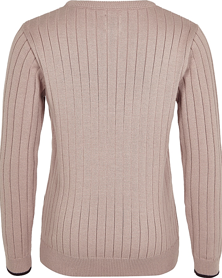 Boys pink cable knit tipped jumper