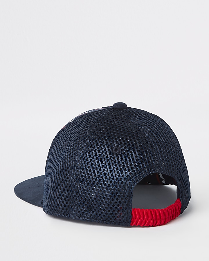 Mini boys navy RI print mesh cap
