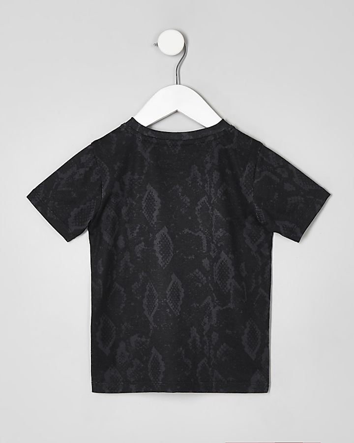 Mini boys black mono snake print T-shirt