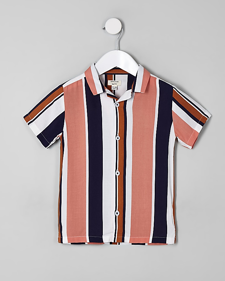 Mini boys navy stripe short sleeve shirt