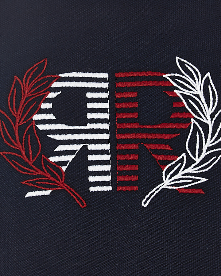 Boys navy pique RI embroidered T-shirt