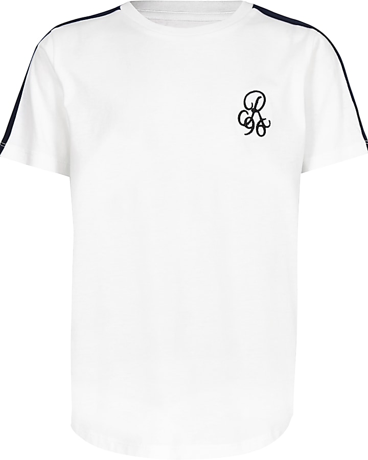 Boys white ‘R96’ tape sleeve T-shirt