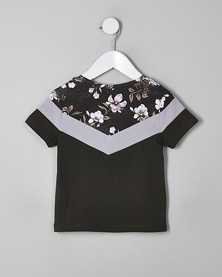 Mini boys khaki floral block T-shirt