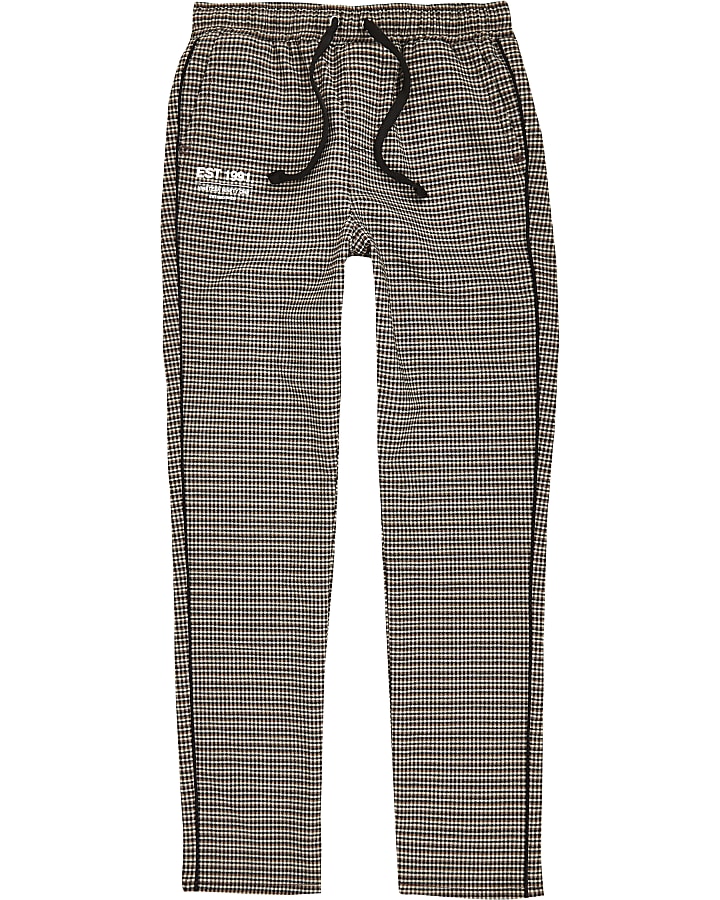 Boys brown check piped trousers