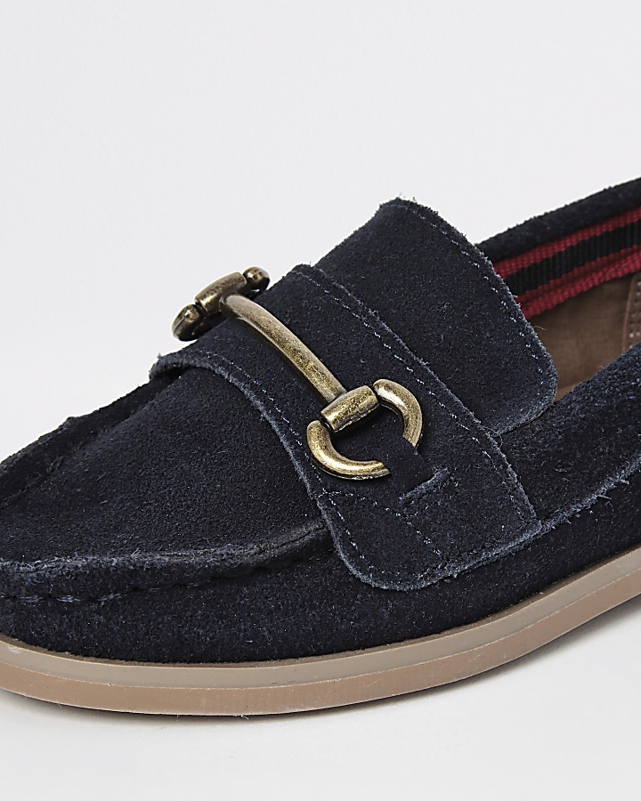 Mini boys navy suede snaffle loafers