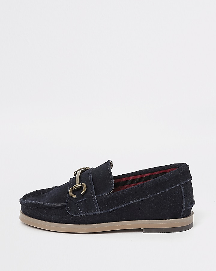 Mini boys navy suede snaffle loafers