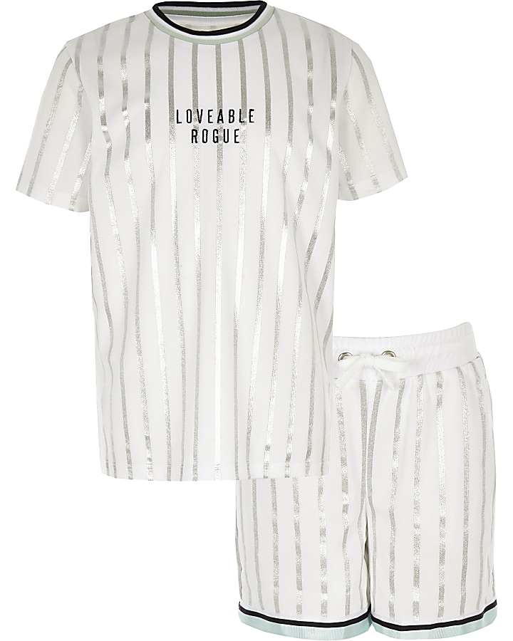 Boys white stripe mesh short outfit
