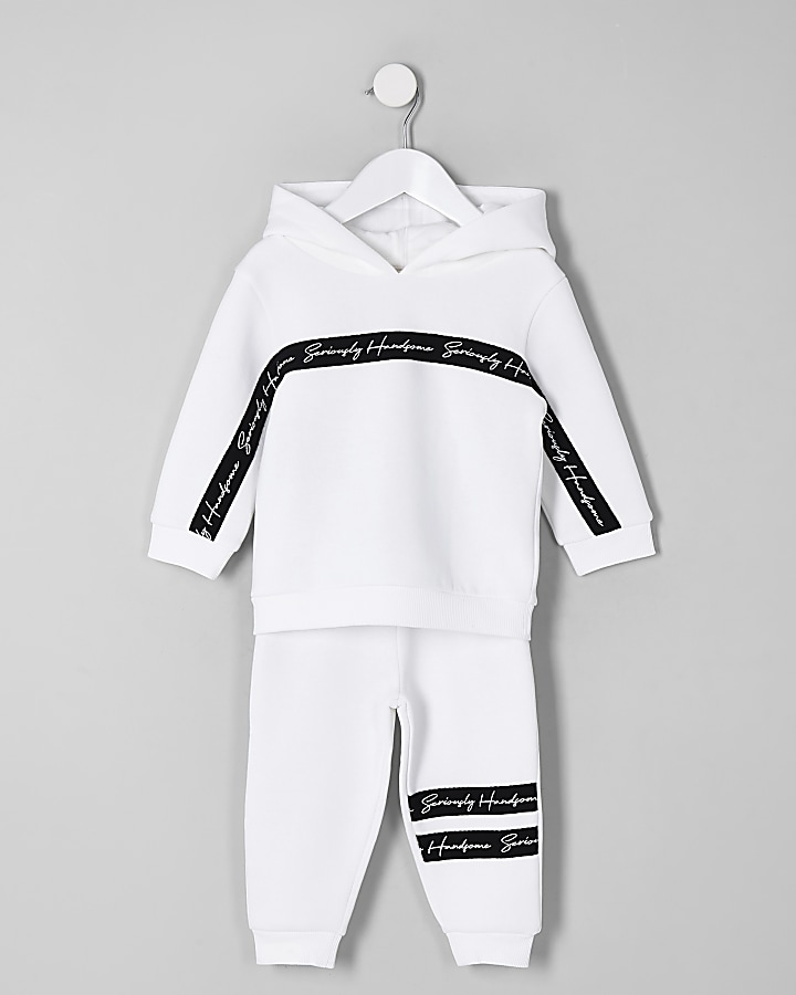 Mini boys white ‘handsome’ hoodie outfit
