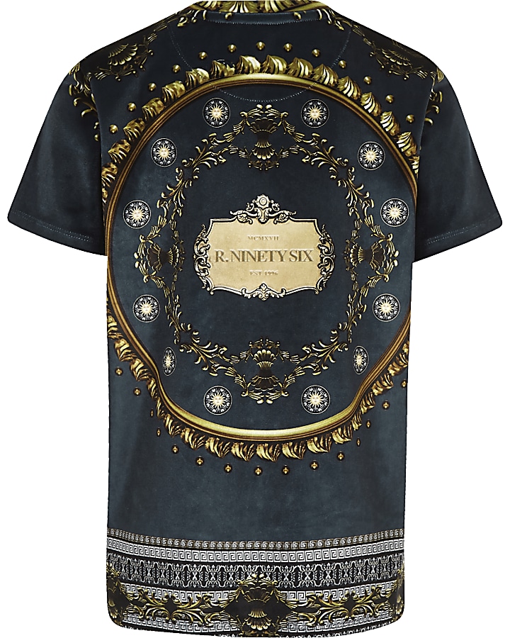 Boys navy baroque velour T-shirt