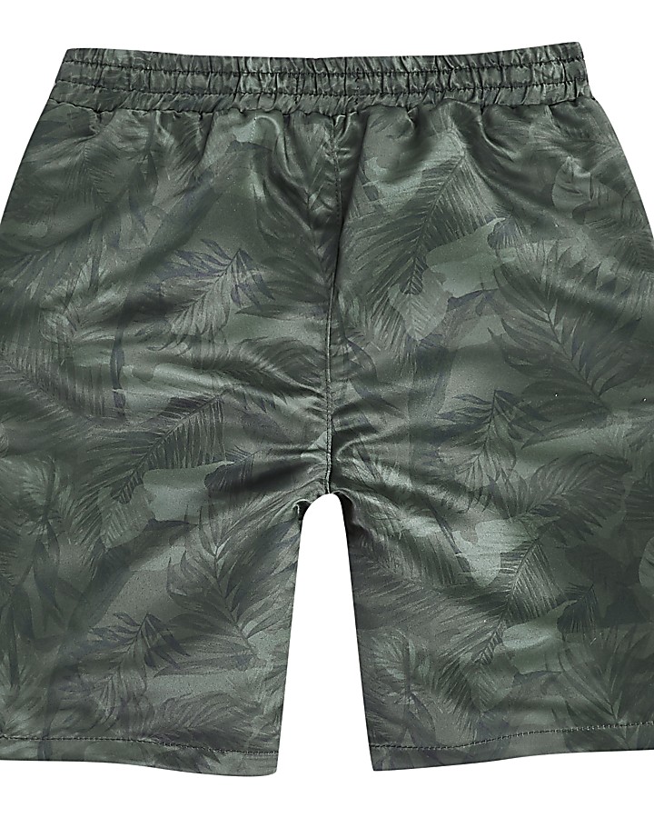 Boys khaki camo leaf print shorts