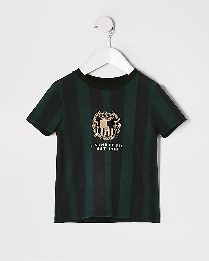 Mini boys green stripe embroidered T-shirt