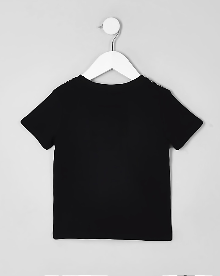 Mini boys black check block T-shirt