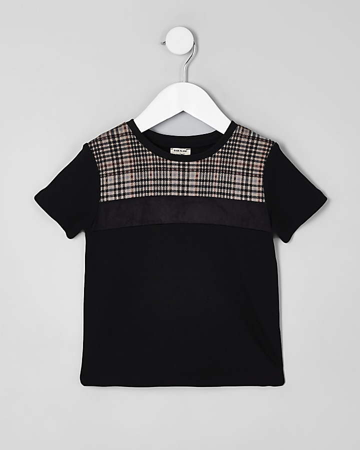 Mini boys black check block T-shirt