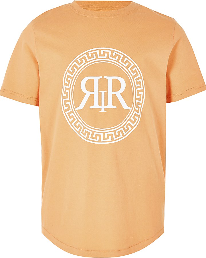Boys orange RI icon print T-shirt