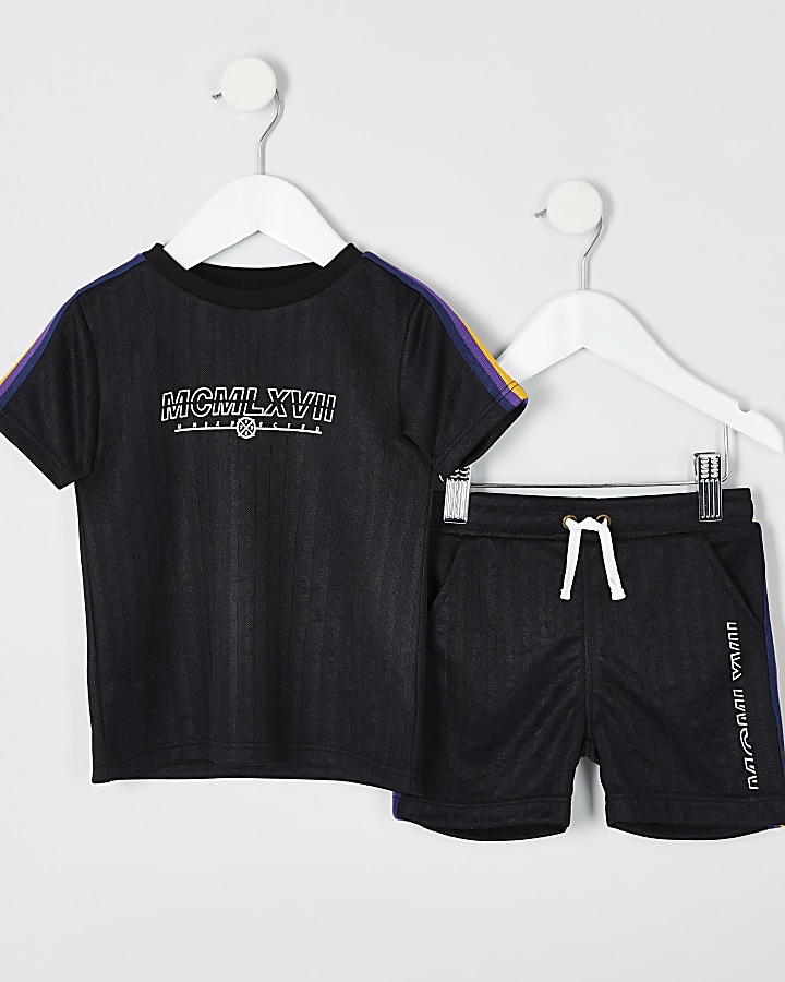 Mini boys black taped T-shirt outfit