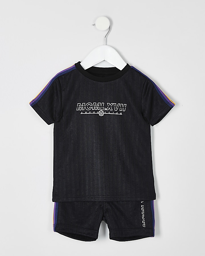 Mini boys black taped T-shirt outfit