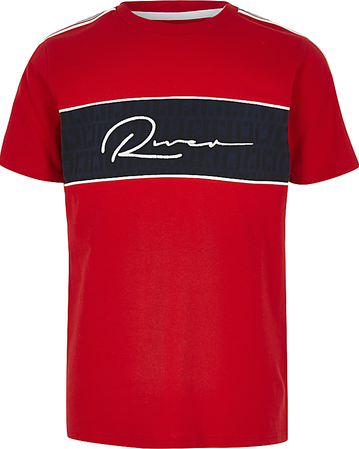 Boys red 'River' block T-shirt