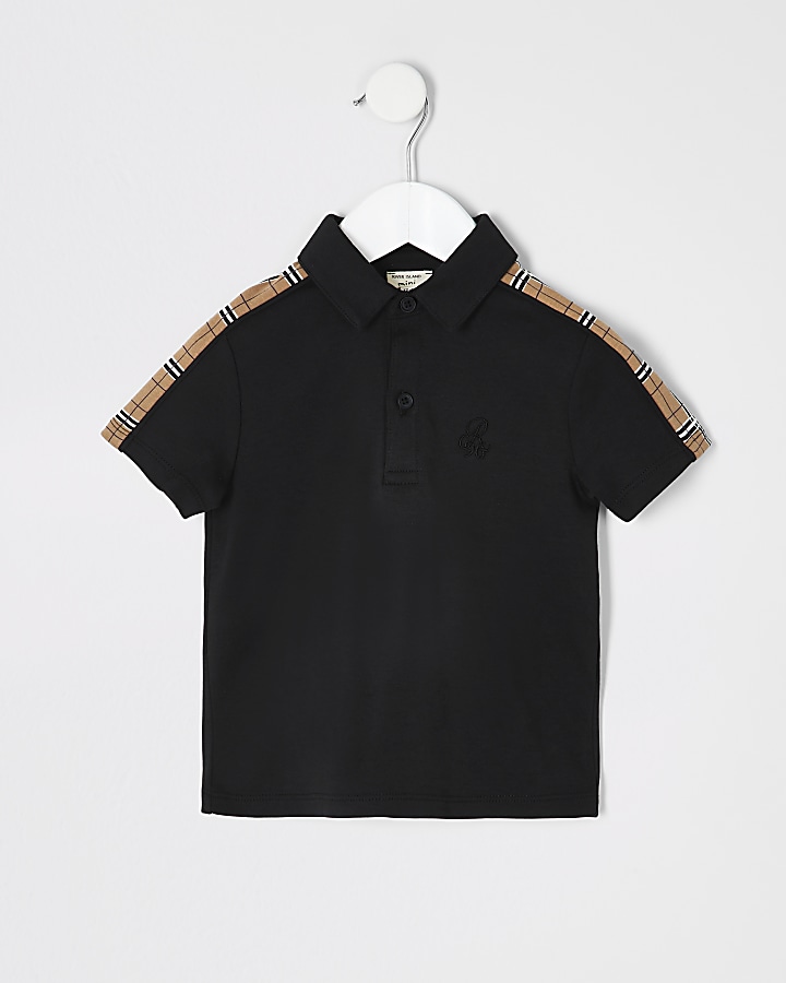 Mini boys black check trim polo shirt