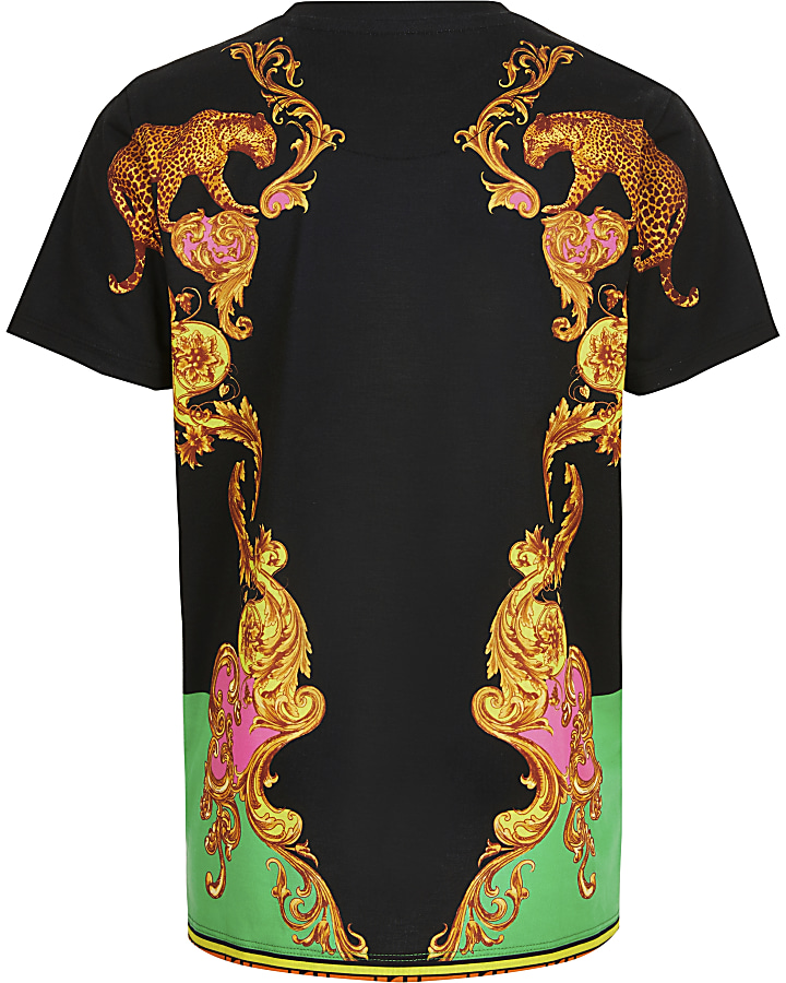 Boys black leopard baroque print T-shirt