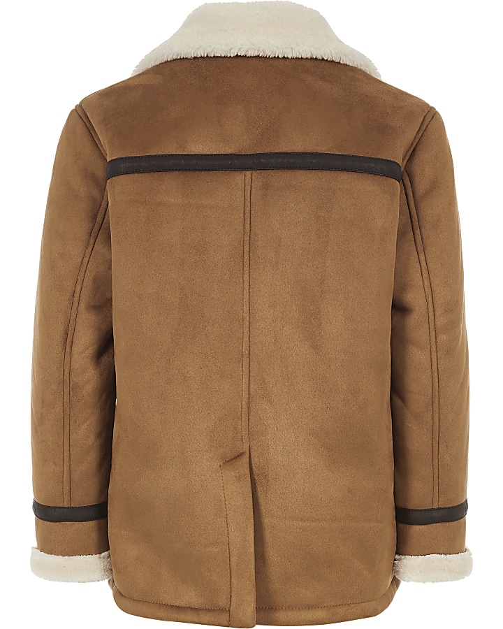 Boys tan fleece lined faux suede jacket