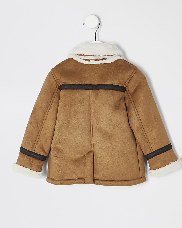 Mini boys tan fleece lined faux suede jacket