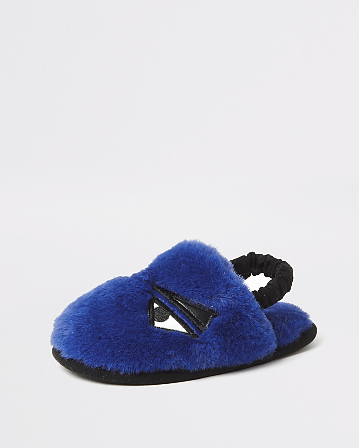 Mini boys blue faux fur monster slippers