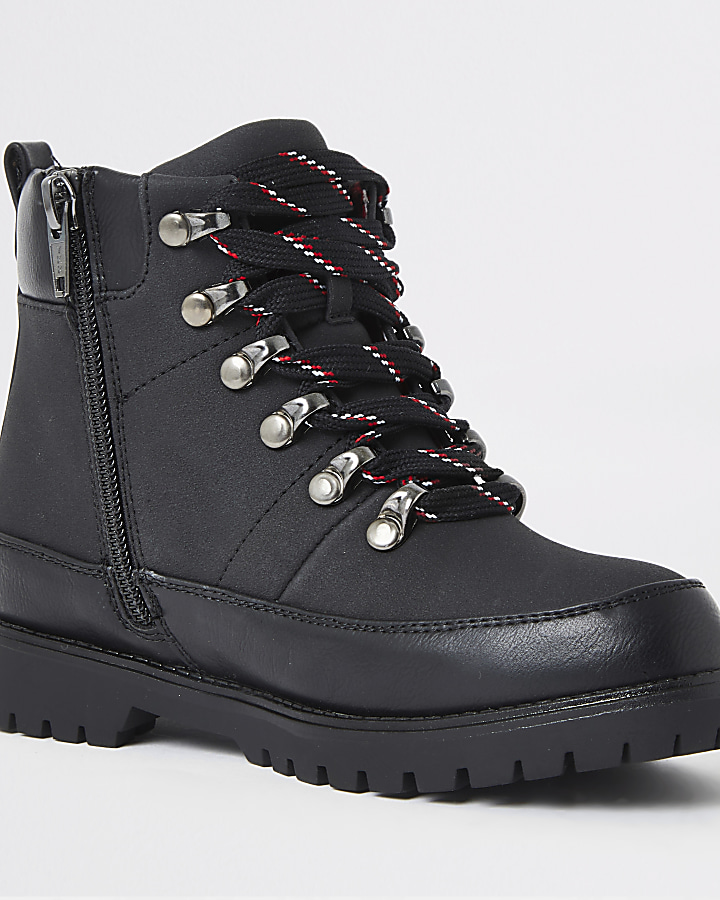 Boys black check lined hiking boots