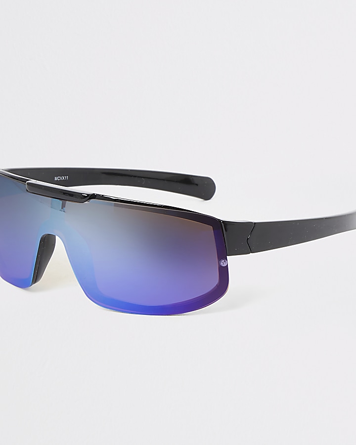 Boys black blue lens visor sports sunglasses