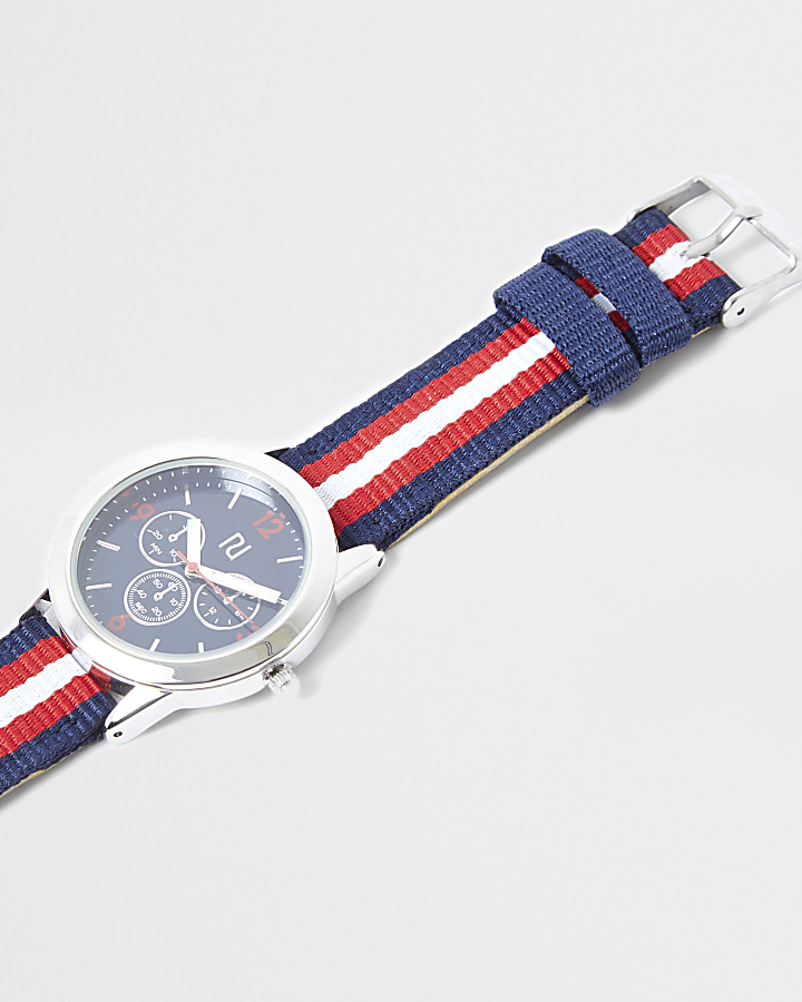 Boys navy stripe canvas strap watch