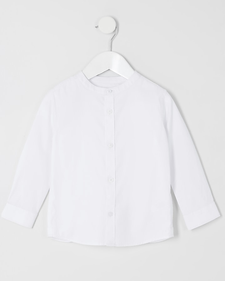 Mini boys white grandad collar shirt