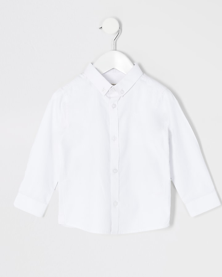 Mini boys white twill long sleeve shirt