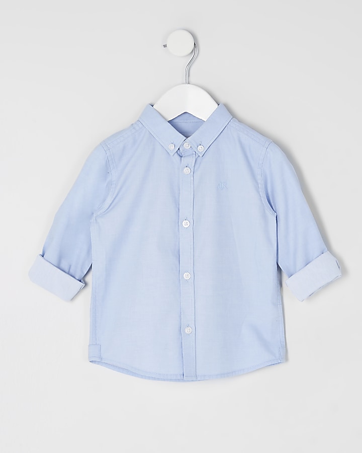 Mini boys blue twill long sleeve shirt
