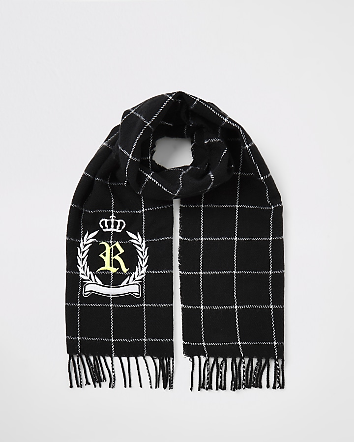 Boys black check RI crest embroidered scarf
