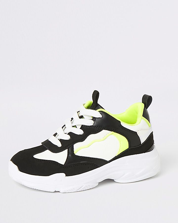 Boys black and neon chunky lace-up trainers