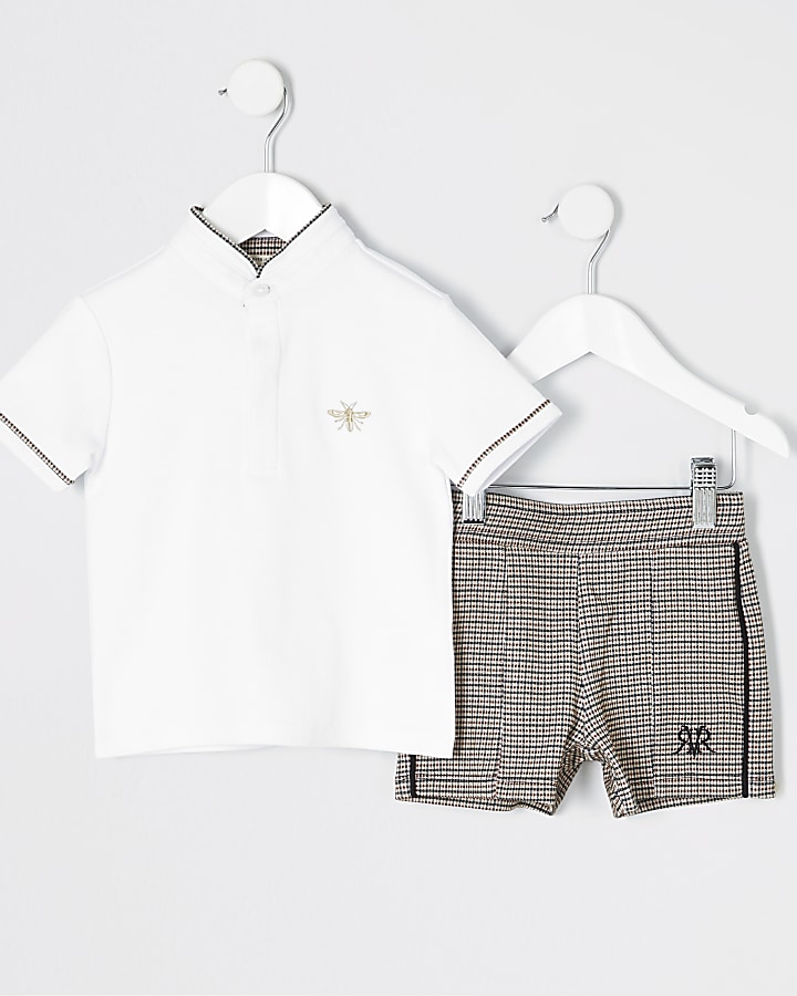 Mini boys white polo and shorts outfit
