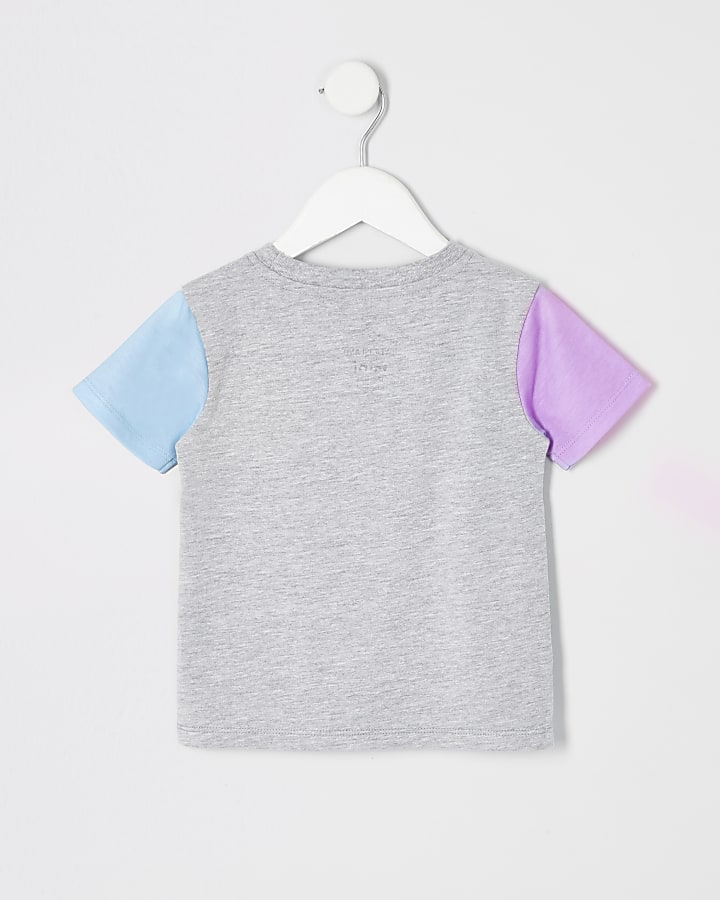 Mini boys grey contrast sleeve T-shirt