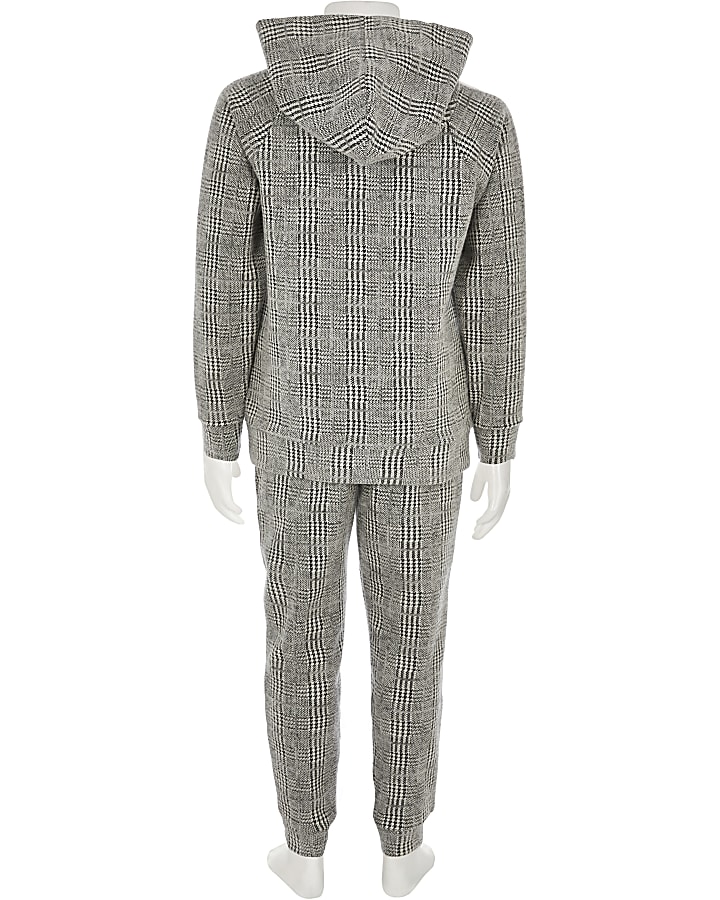 Boys grey Maison Riviera check hoodie outfit