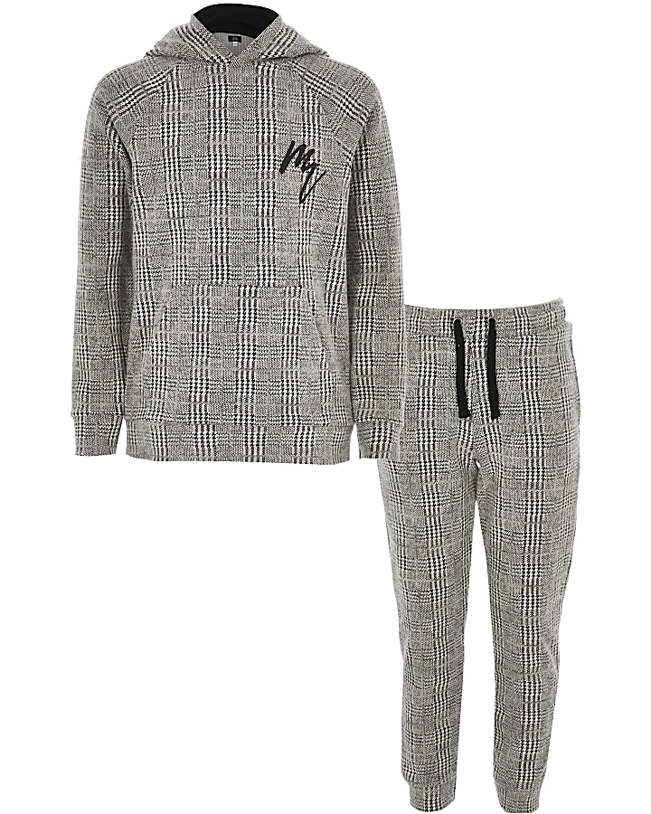 Boys grey Maison Riviera check hoodie outfit