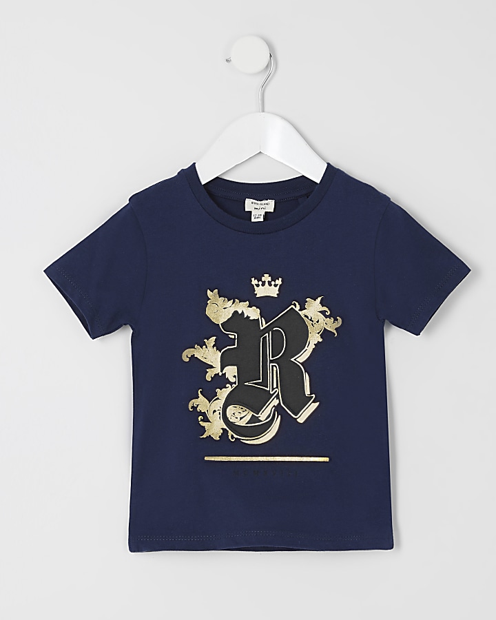 Mini boys navy foil embossed T-shirt