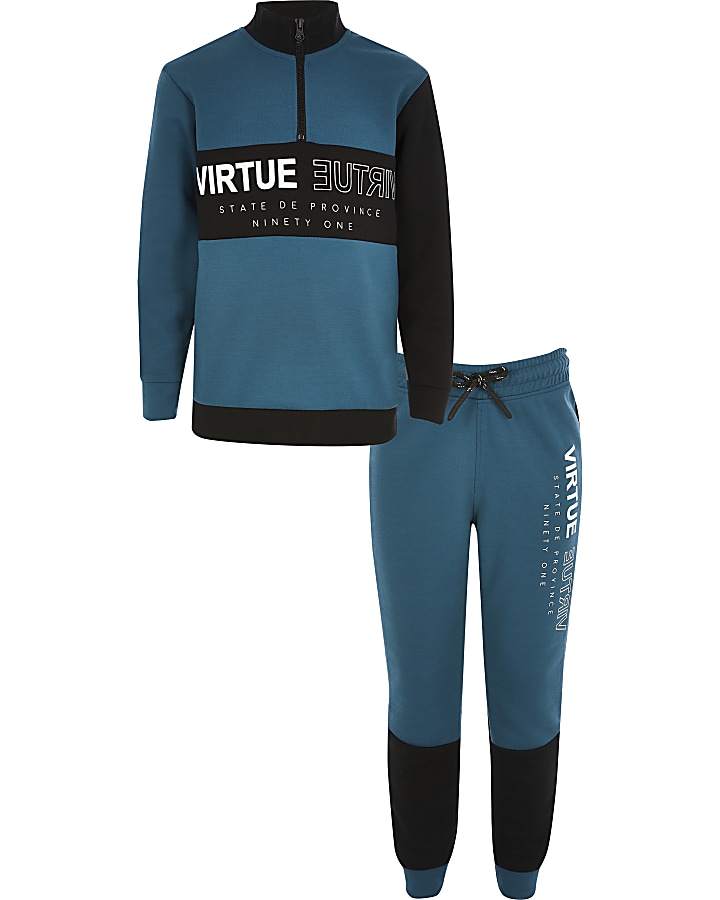 Boys teal 'Virtue' printed sweatshirt outfit
