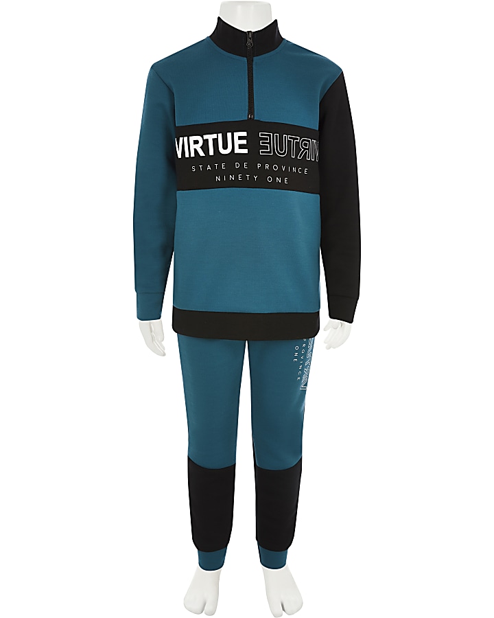 Boys teal 'Virtue' printed sweatshirt outfit