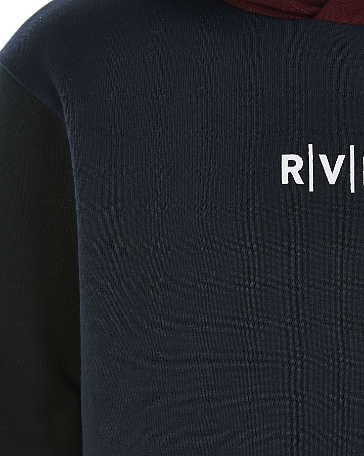 Boys navy colour blocked RVR hoodie outfit
