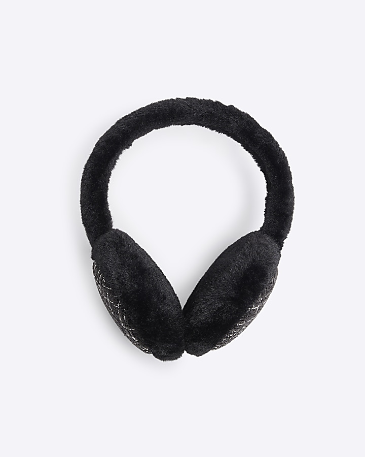 Girls Black Tweed Ear Muffs River Island