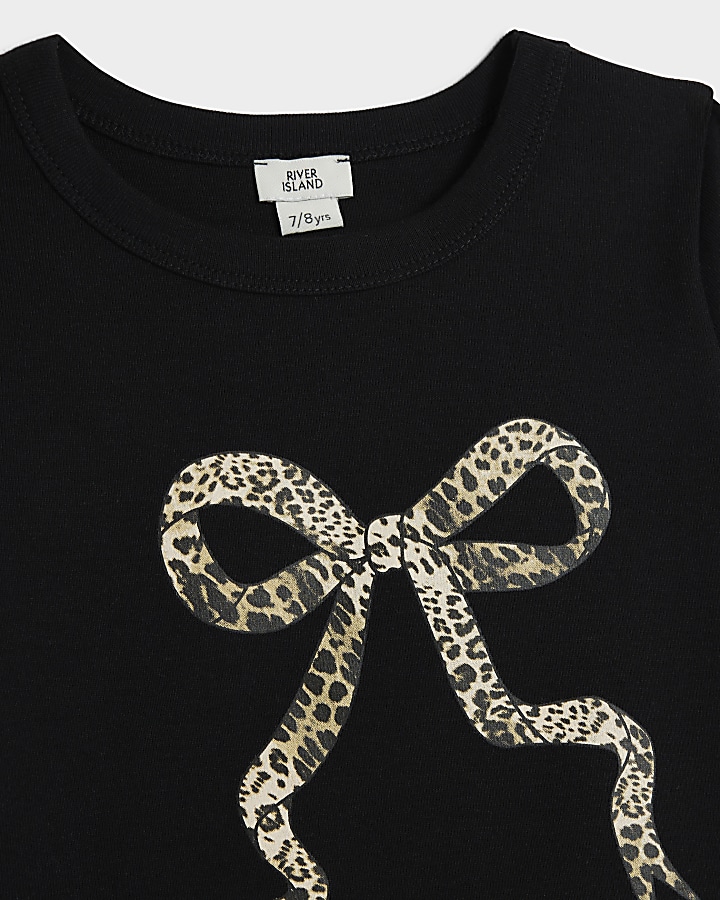 Girls Black Leopard T-shirt and trousers Set | River Island