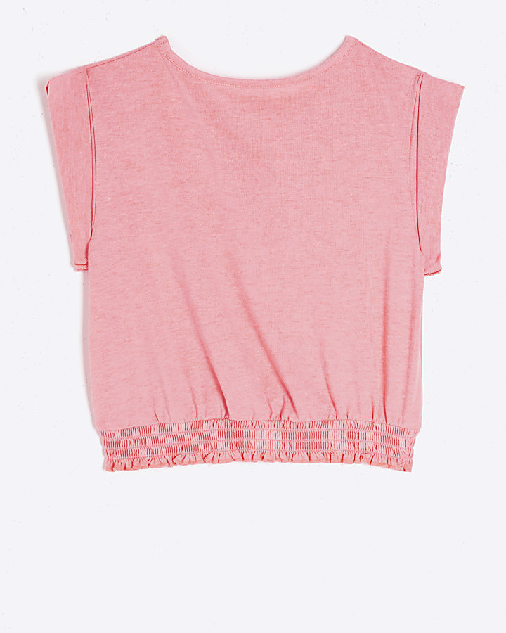 Girls coral graphic print cropped t-shirt