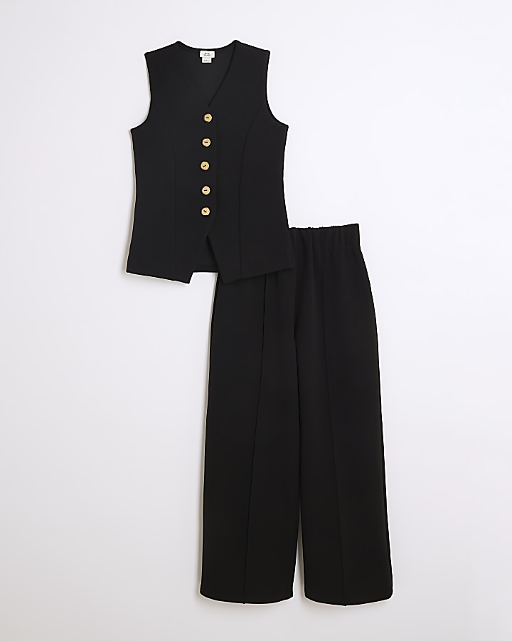 Girls black waistcoat and trousers set