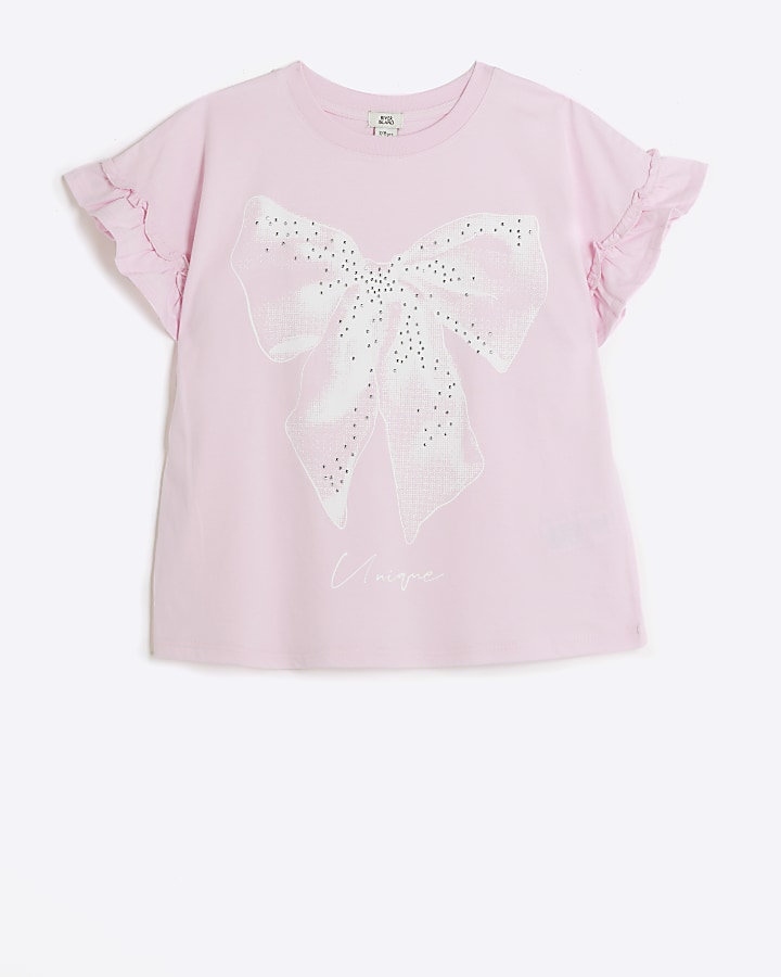 Girls pink graphic bow print t-shirt