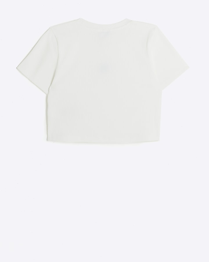 Girls white ribbed embroidered crop t-shirt | River Island