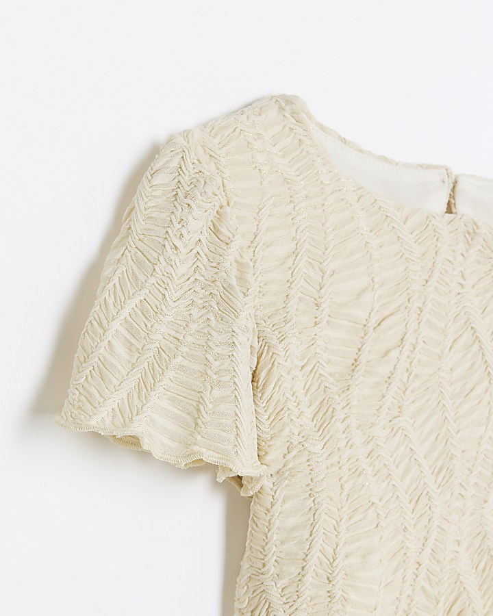 Girls Cream texture belted playsuit River Island