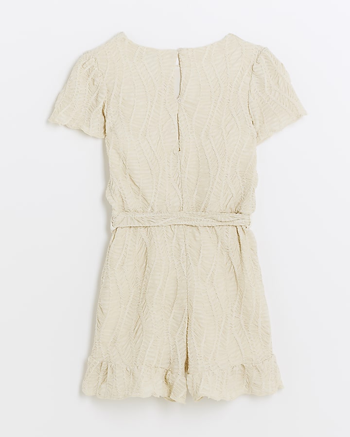 Girls Cream texture belted playsuit River Island